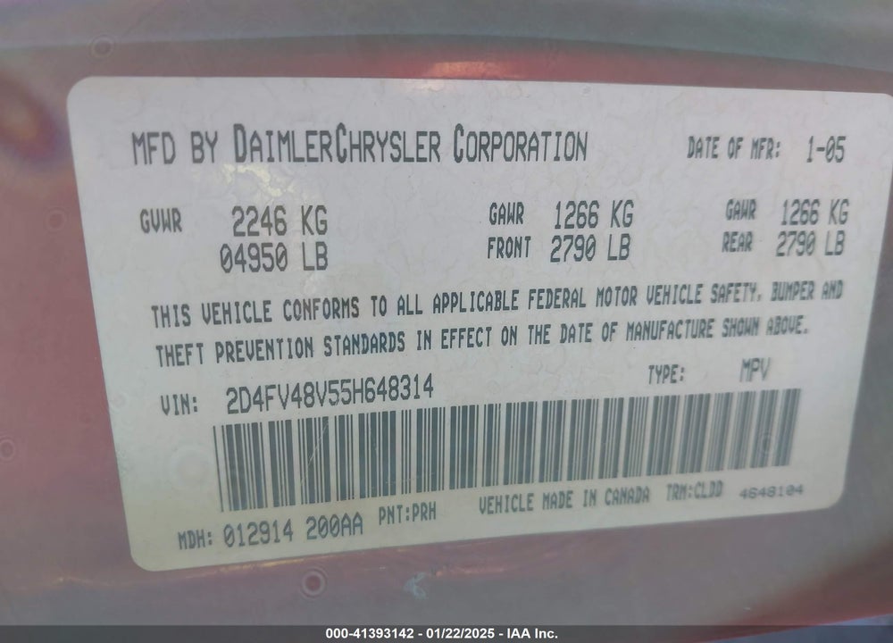 2005 DODGE MAGNUM SE VIN: 2D4FV48V55H648314