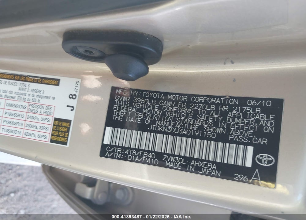2010 TOYOTA PRIUS VIN: JTDKN3DU3A0191150