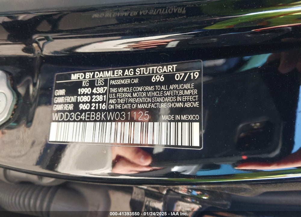 2019 MERCEDES-BENZ A VIN: WDD3G4EB8KW031125