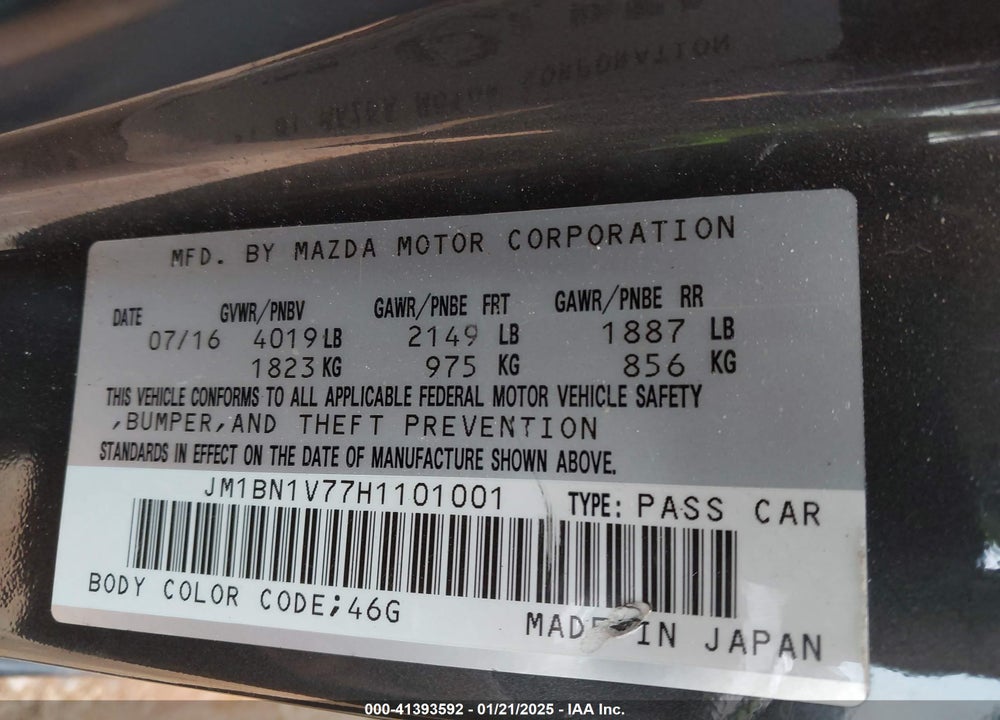 2017 MAZDA 3 TOURING VIN: JM1BN1V77H1101001