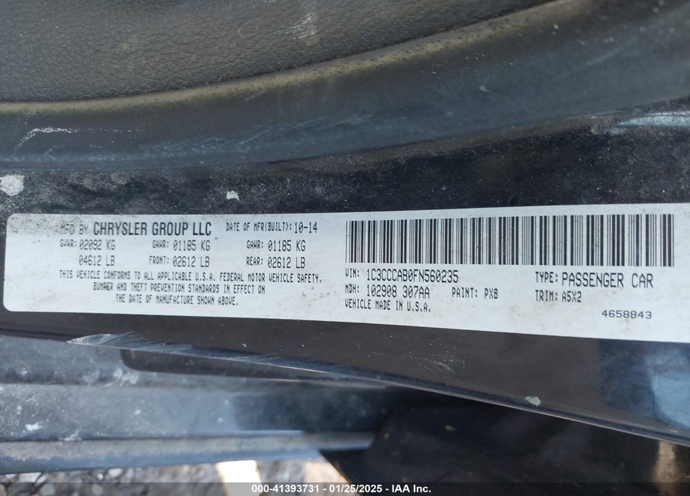 2015 CHRYSLER 200 LIMITED VIN: 1C3CCCAB0FN560235