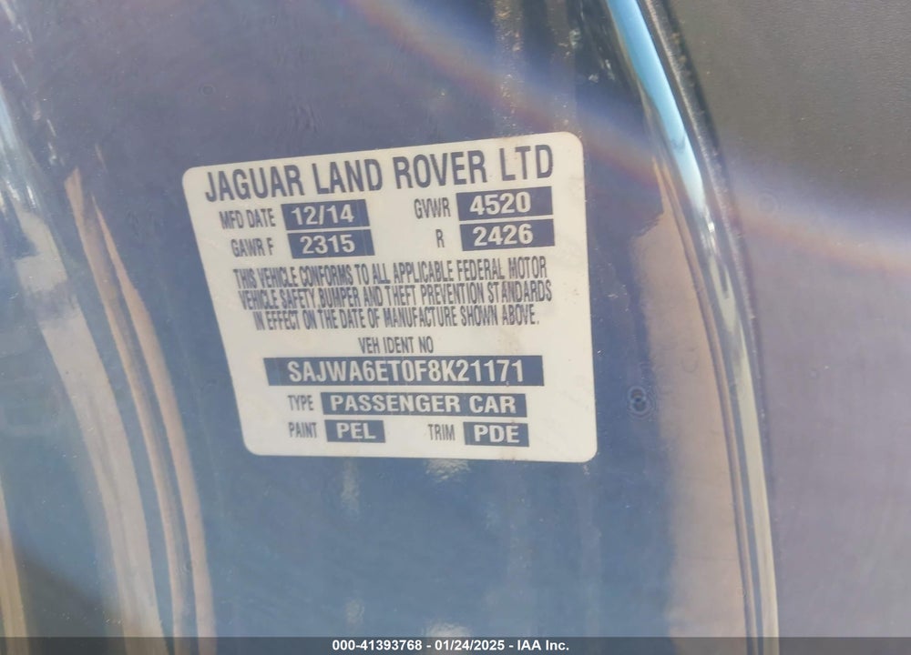 2015 JAGUAR F-TYPE VIN: SAJWA6ET0F8K21171