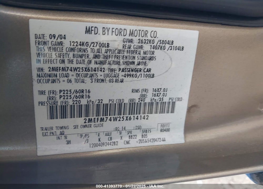2005 MERCURY GRAND MARQUIS GS VIN: 2MEFM74W25X614142