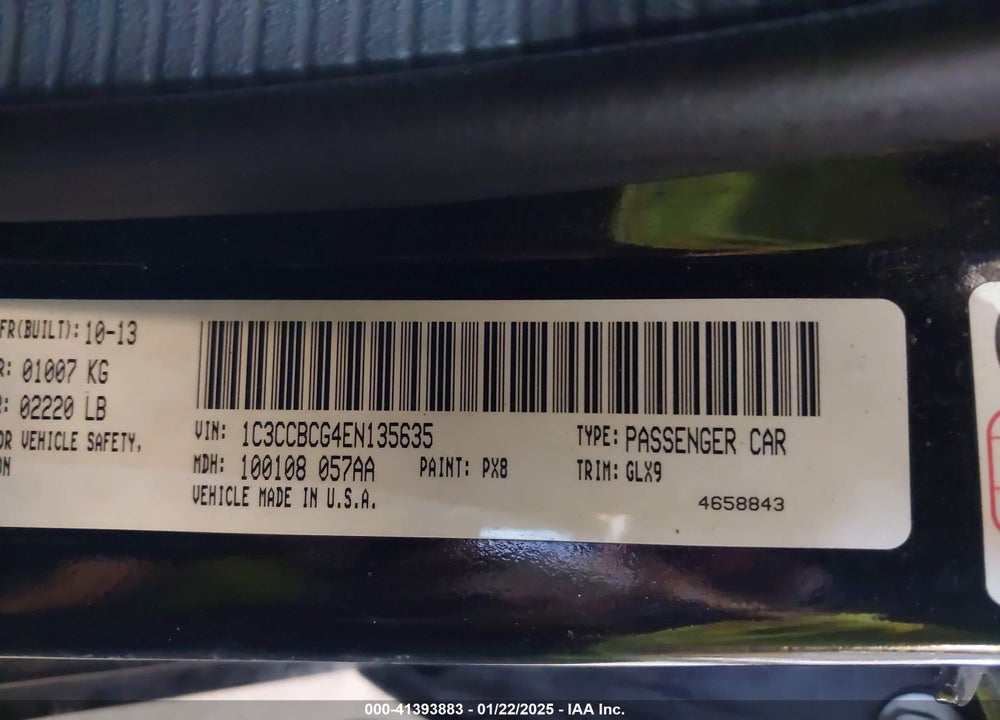 2014 CHRYSLER 200 VIN: 1C3CCBCG4EN135635