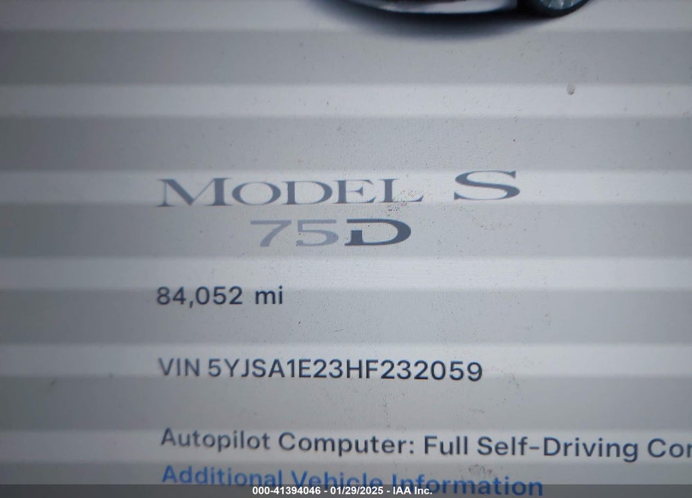 2017 TESLA MODEL S VIN: 5YJSA1E23HF232059