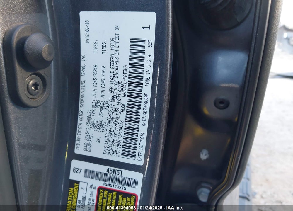 2018 TOYOTA TACOMA VIN: 5TFCZ5AN7JX154112