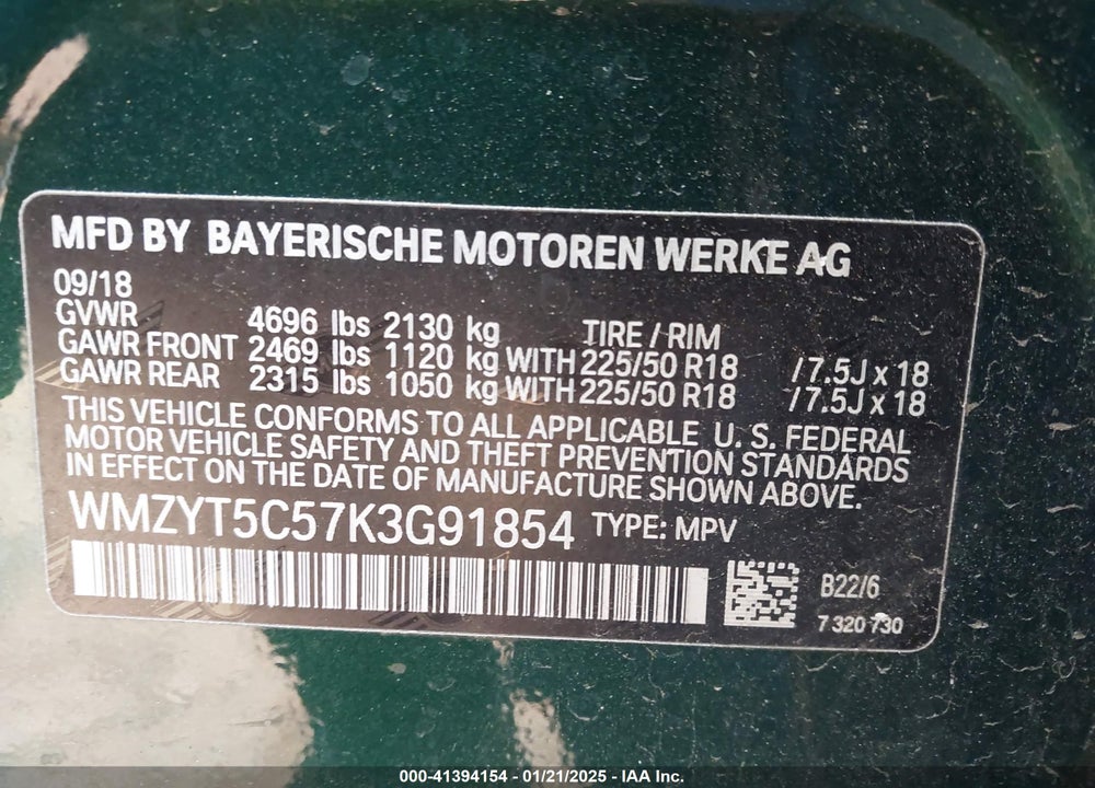 2019 MINI COUNTRYMAN VIN: WMZYT5C57K3G91854