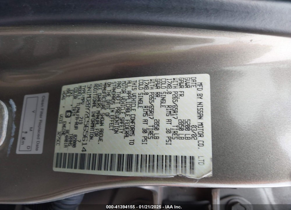 2002 NISSAN XTERRA SE S/C VIN: 5N1MD28Y72C565614
