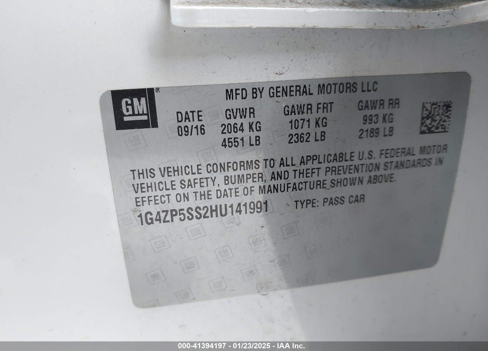 2017 BUICK LACROSSE VIN: 1G4ZP5SS2HU141991