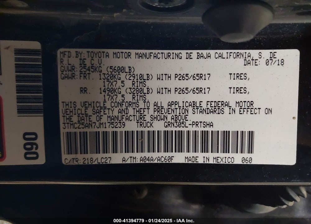 2018 TOYOTA TACOMA TRD SPORT VIN: 3TMCZ5AN7JM175239