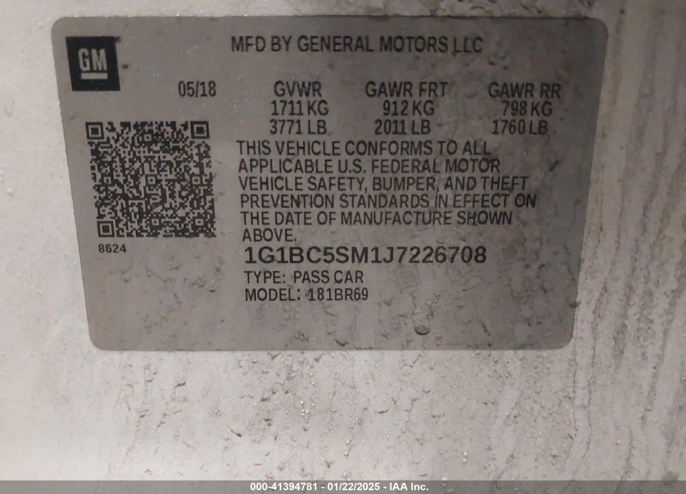 2018 CHEVROLET CRUZE LS AUTO VIN: 1G1BC5SM1J7226708