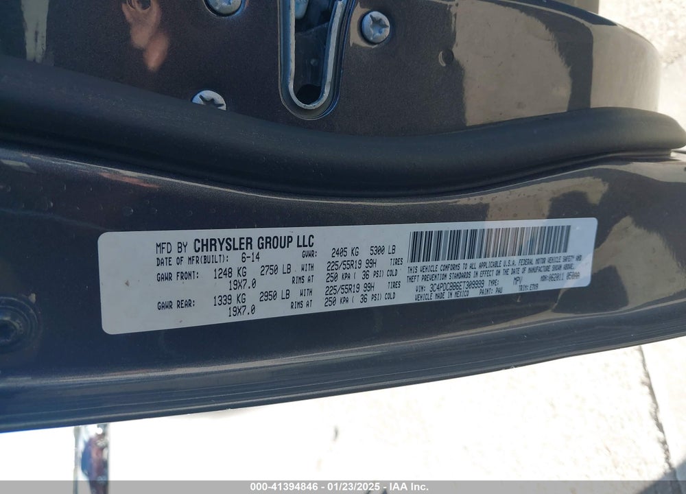 2014 DODGE JOURNEY SXT VIN: 3C4PDCBB6ET309999