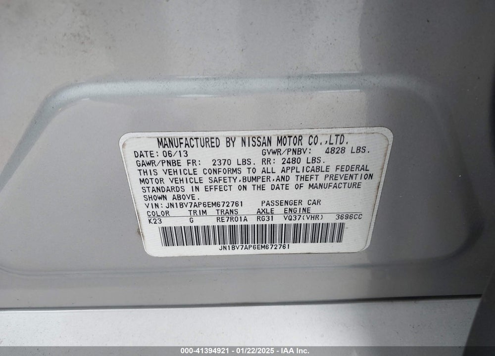 2014 INFINITI Q50 VIN: JN1BV7AP6EM672761