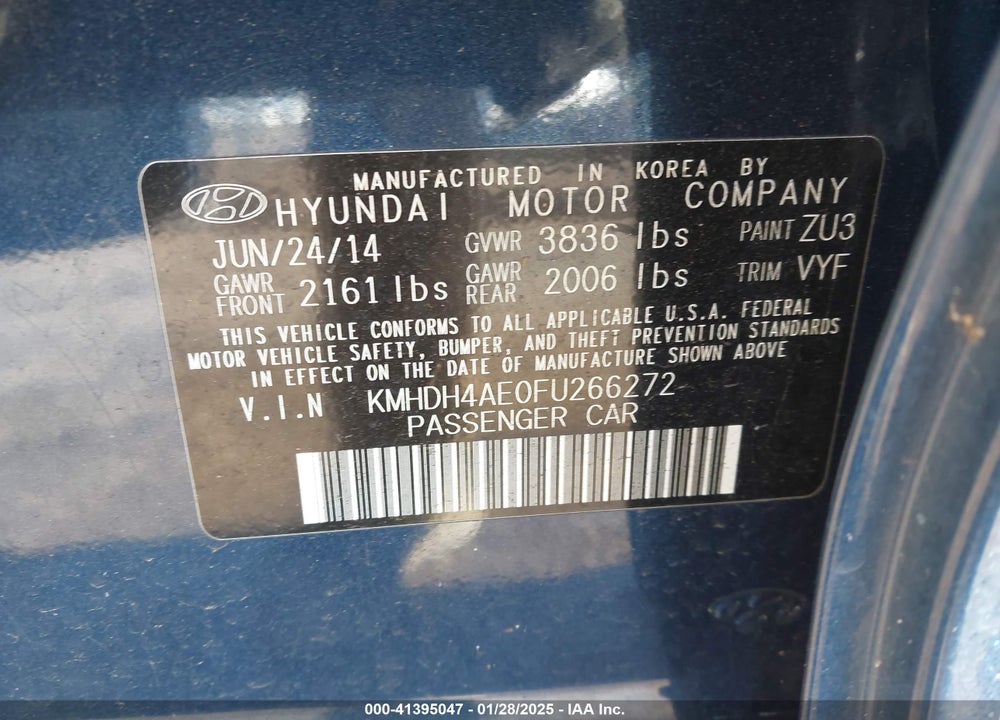 2015 HYUNDAI ELANTRA VIN: KMHDH4AE0FU266272
