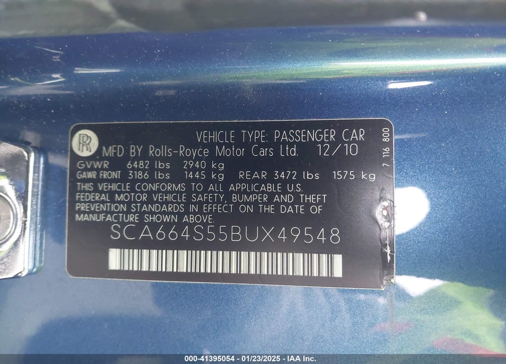 2011 ROLLS-ROYCE GHOST VIN: SCA664S55BUX49548
