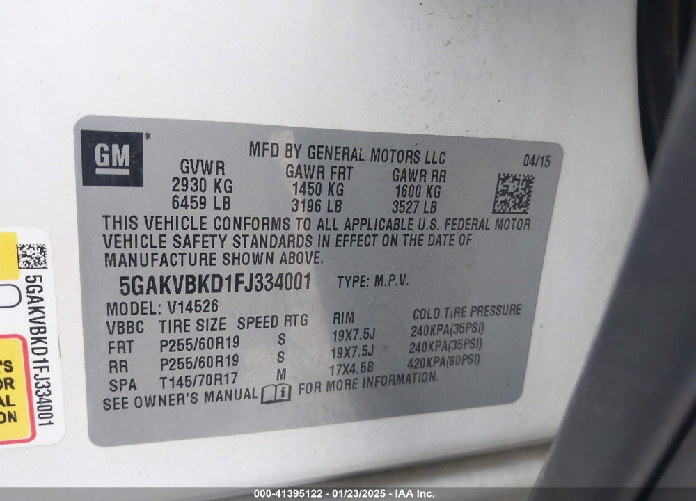 2015 BUICK ENCLAVE LEATHER VIN: 5GAKVBKD1FJ334001