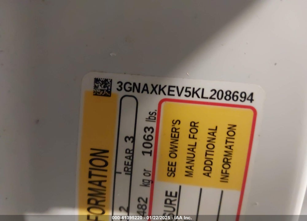 2019 CHEVROLET EQUINOX LT VIN: 3GNAXKEV5KL208694