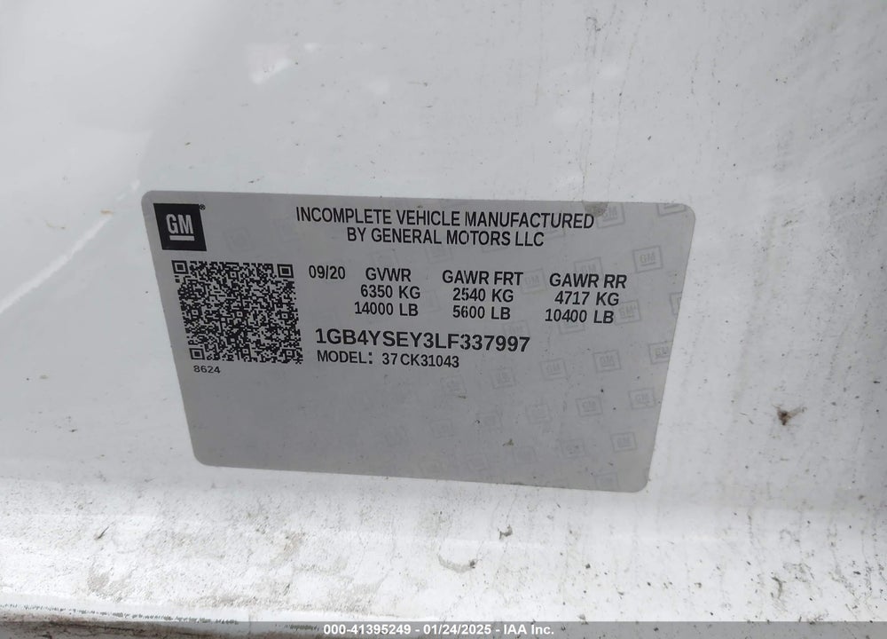 2020 CHEVROLET SILVERADO 3500HD CHASSIS WORK TRUCK VIN: 1GB4YSEY3LF337997