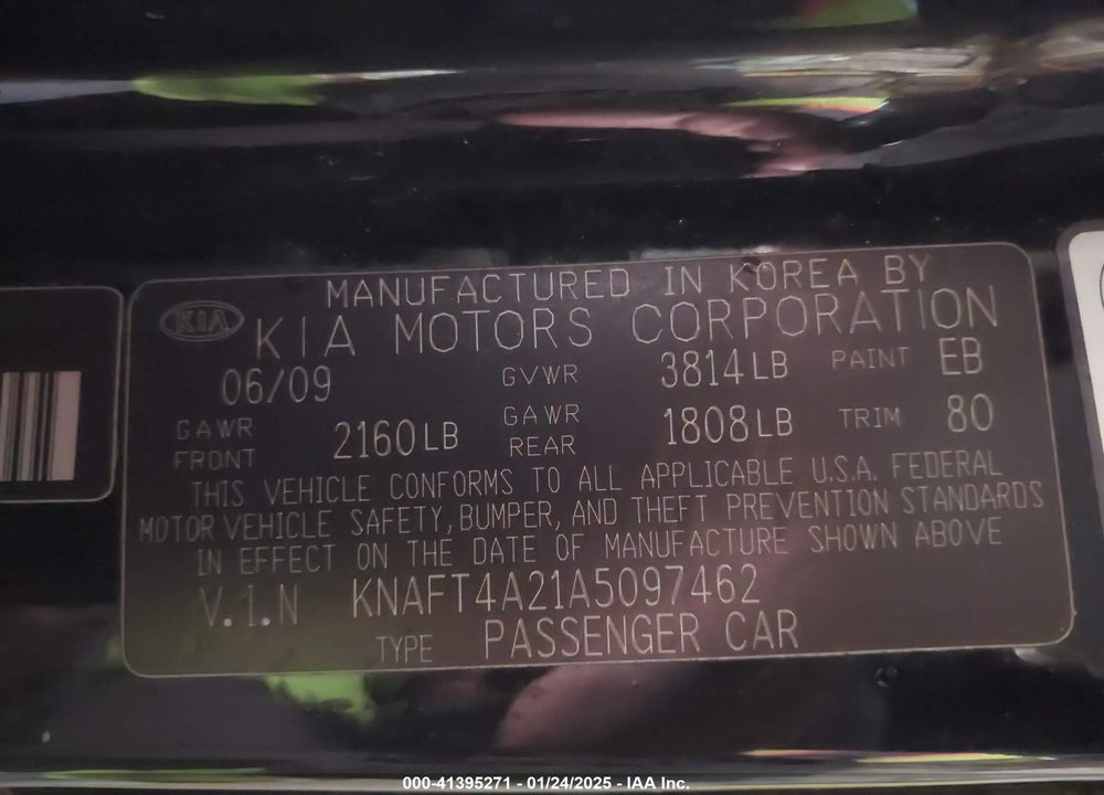 2010 KIA FORTE LX VIN: KNAFT4A21A5097462
