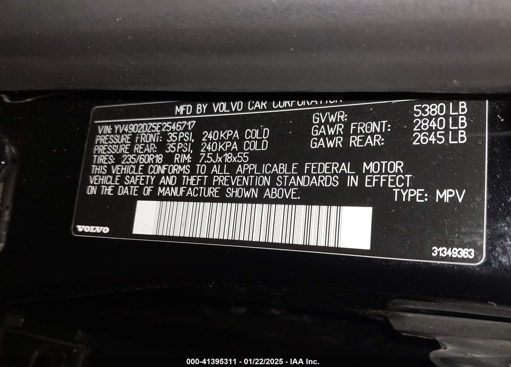 2014 VOLVO XC60 T6 R-DESIGN PLATINUM VIN: YV4902DZ5E2546717