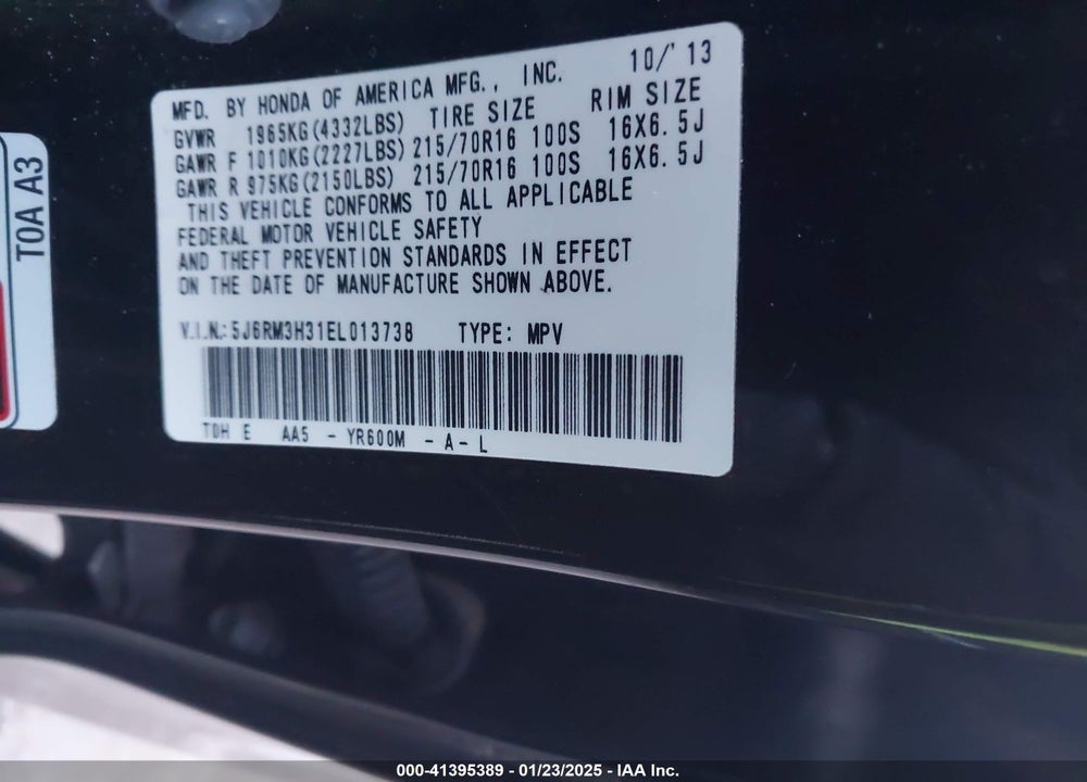 2014 HONDA CR-V VIN: 5J6RM3H31EL013738