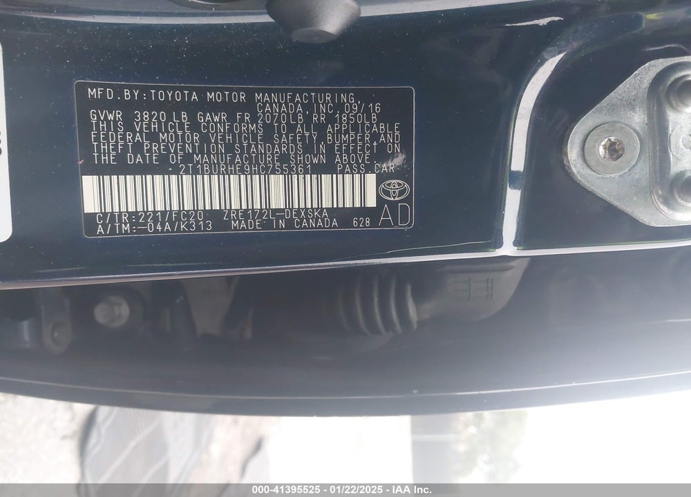 2017 TOYOTA COROLLA VIN: 2T1BURHE9HC755361