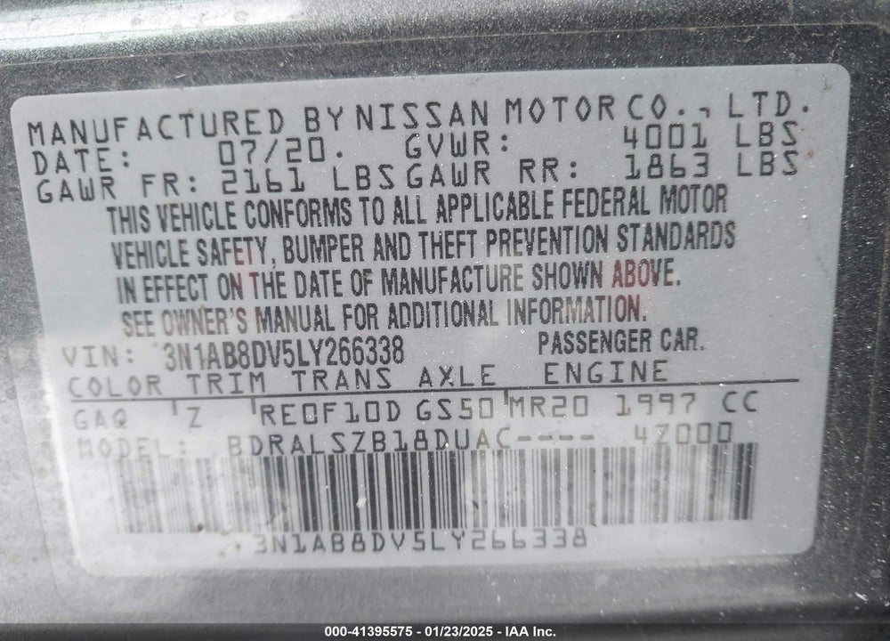 2020 NISSAN SENTRA VIN: 3N1AB8DV5LY266338
