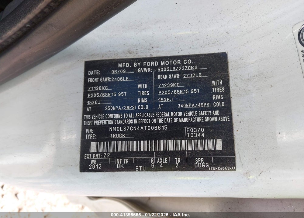2010 FORD TRANSIT CONNECT XL VIN: NM0LS7CN4AT006615
