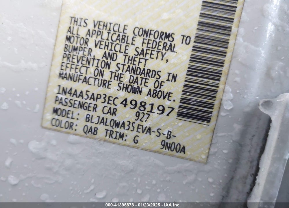 2014 NISSAN MAXIMA VIN: 1N4AA5AP3EC498197