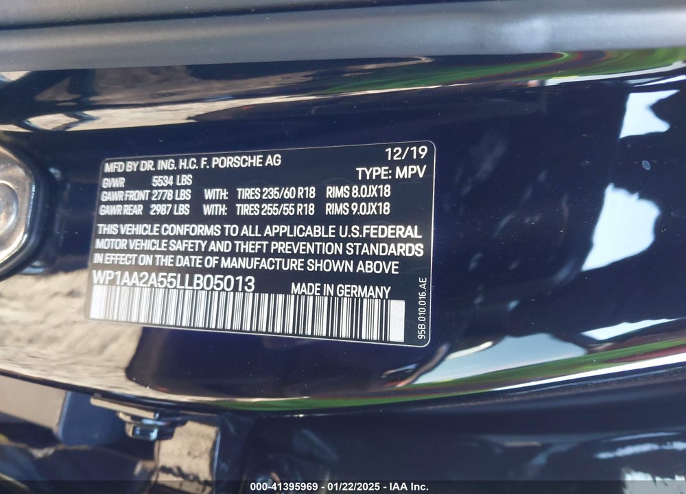 2020 PORSCHE MACAN VIN: WP1AA2A55LLB05013