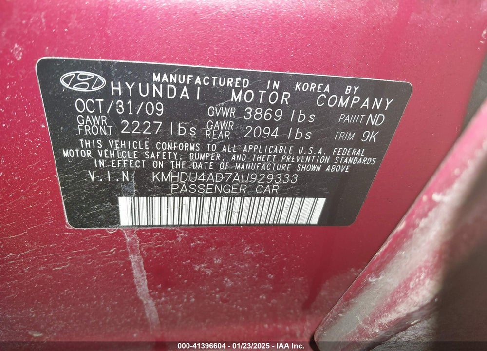 2010 HYUNDAI ELANTRA GLS VIN: KMHDU4AD7AU929333