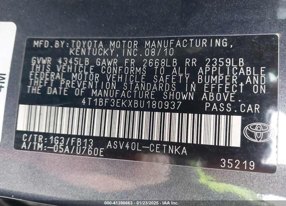 2011 TOYOTA CAMRY LE VIN: 4T1BF3EKXBU180937