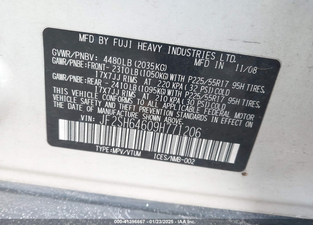 2009 SUBARU FORESTER 2.5X LIMITED VIN: JF2SH64609H771206