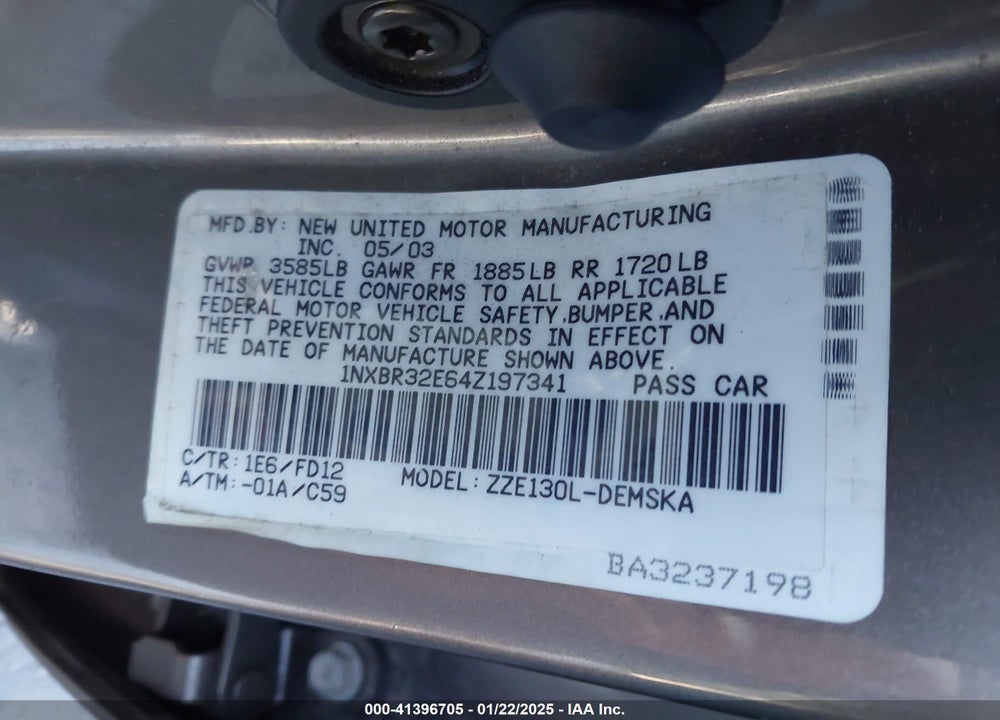 2004 TOYOTA COROLLA S VIN: 1NXBR32E64Z197341