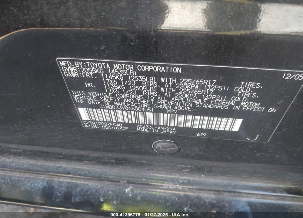 2006 TOYOTA RAV4 VIN: JTMBD33V866004051