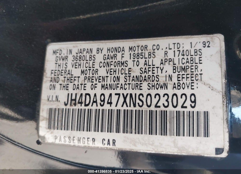 1992 ACURA INTEGRA GS VIN: JH4DA947XNS023029