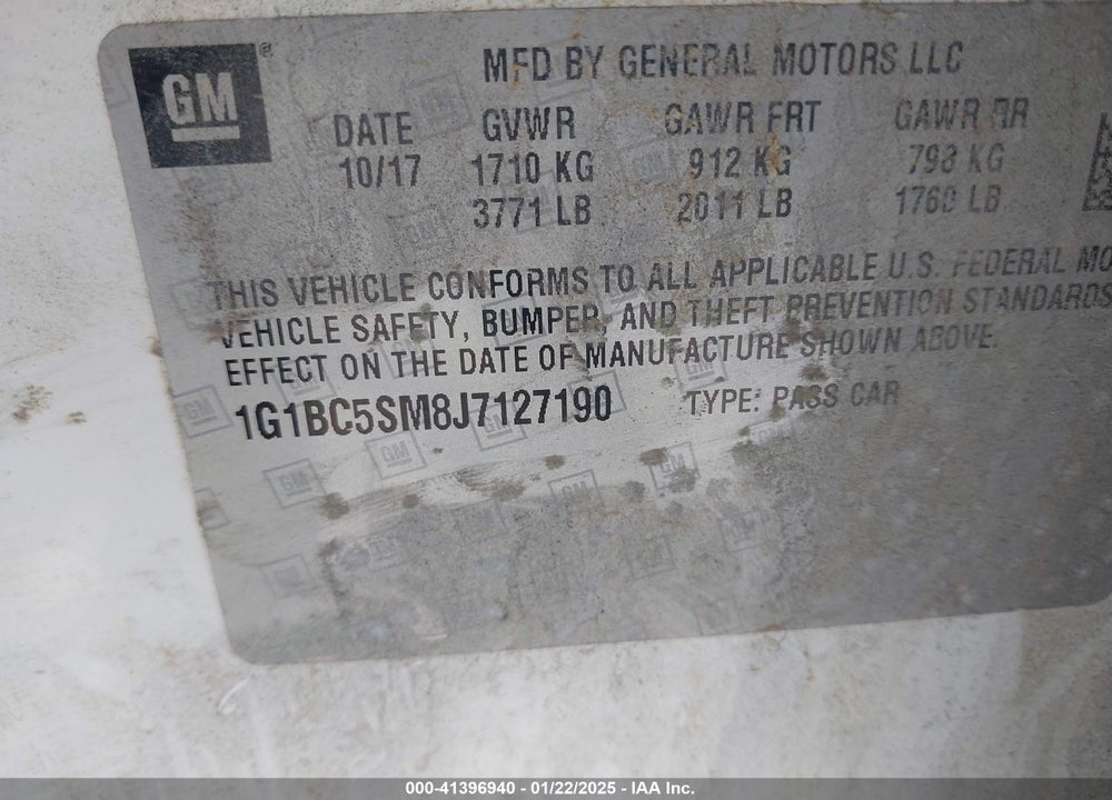 2018 CHEVROLET CRUZE VIN: 1G1BC5SM8J7127190