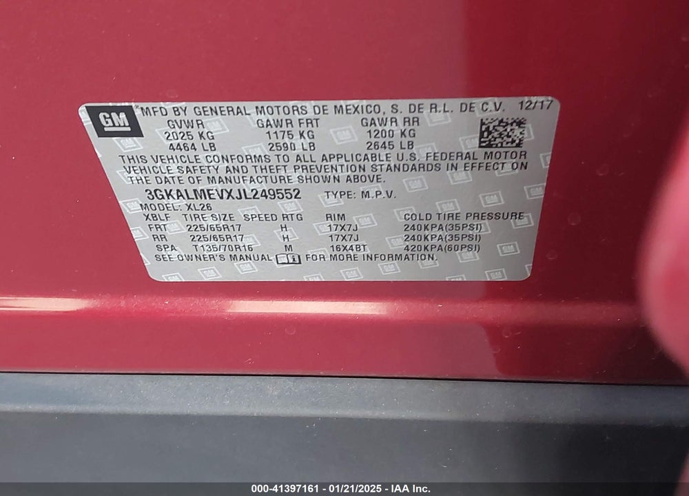 2018 GMC TERRAIN SLE VIN: 3GKALMEVXJL249552
