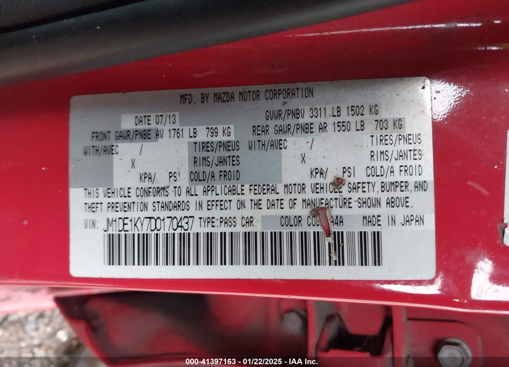 2013 MAZDA 2 SPORT VIN: JM1DE1KY7D0170437