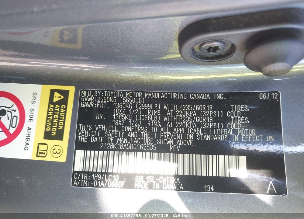 2013 LEXUS RX 350 VIN: 2T2BK1BA5DC162535