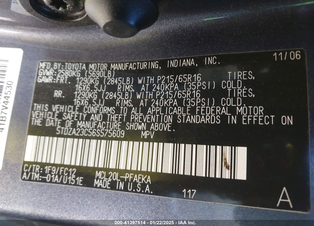 2006 TOYOTA SIENNA LE VIN: 5TDZA23C56S575609
