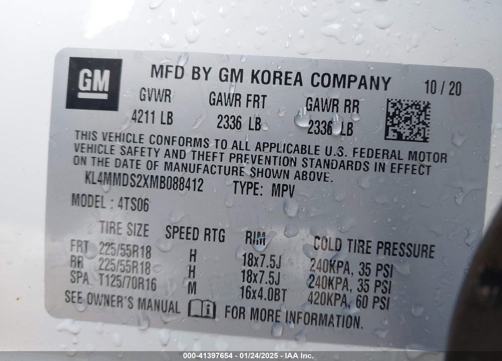2021 BUICK ENCORE GX FWD SELECT VIN: KL4MMDS2XMB088412