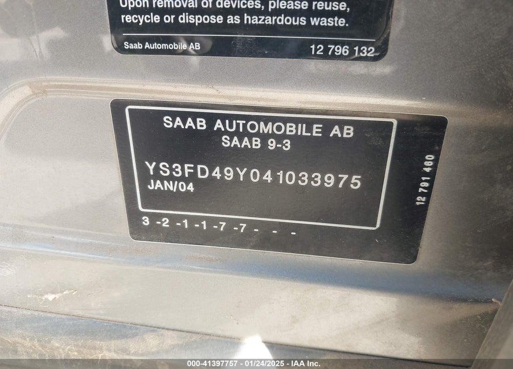 2004 SAAB 9-3 ARC VIN: YS3FD49Y041033975