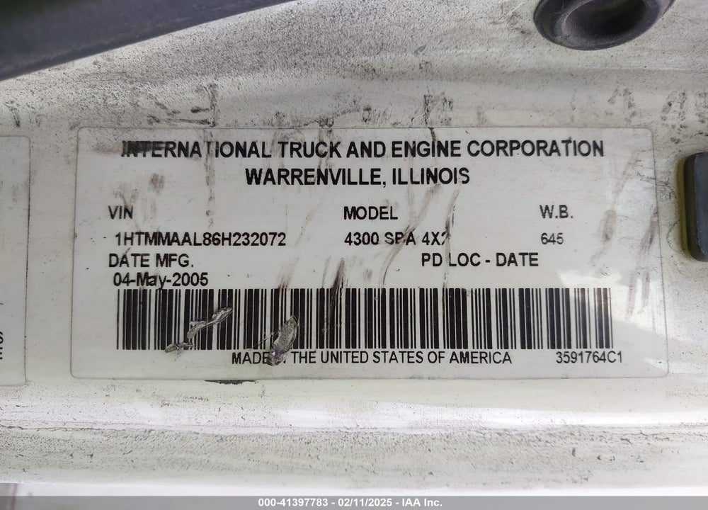 2006 INTERNATIONAL 4000 4300 VIN: 1HTMMAAL86H232072