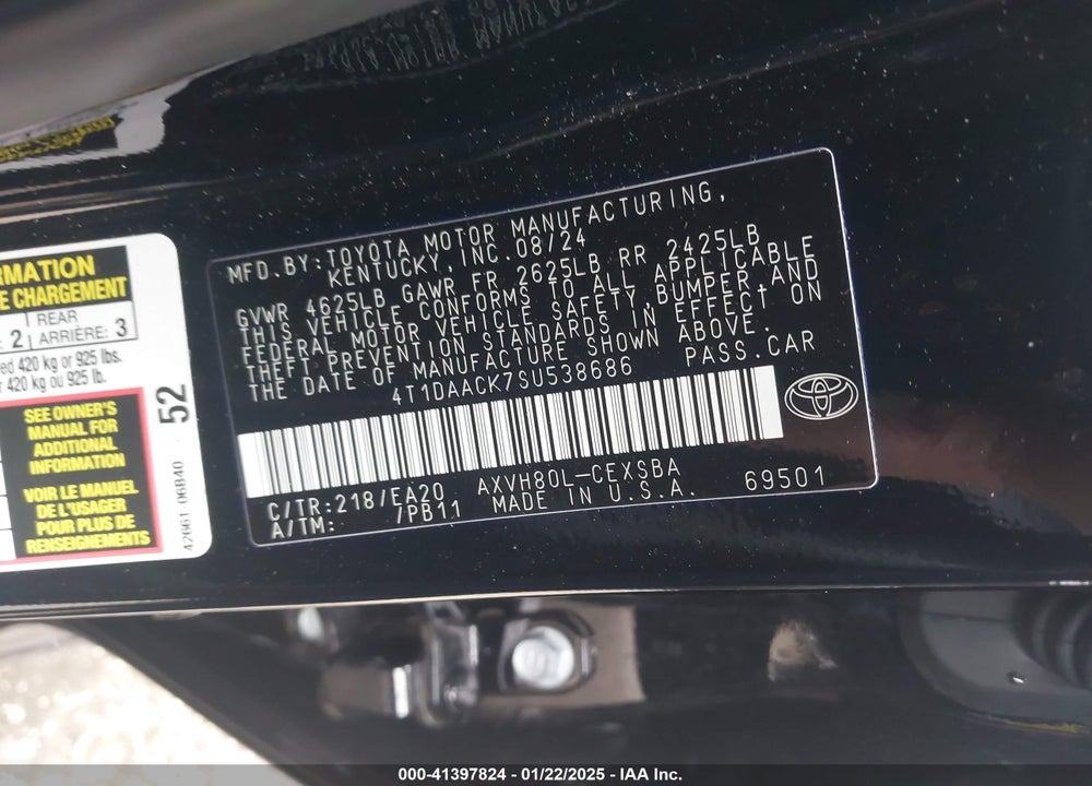 2025 TOYOTA CAMRY SE VIN: 4T1DAACK7SU538686