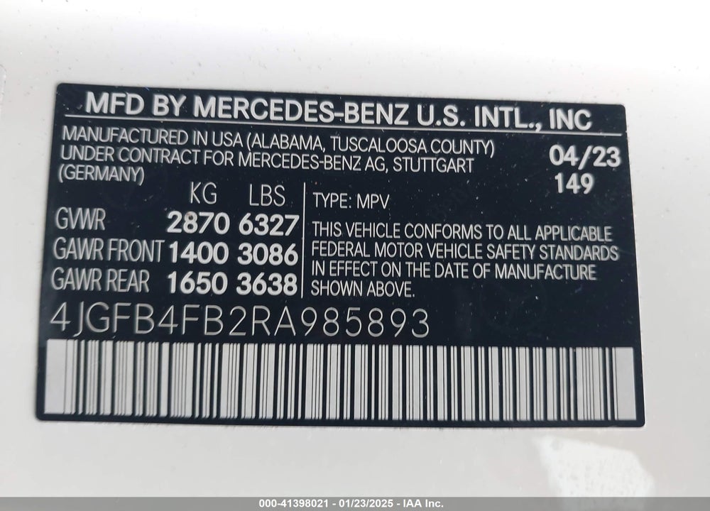 2024 MERCEDES-BENZ GLE GLE 350 VIN: 4JGFB4FB2RA985893