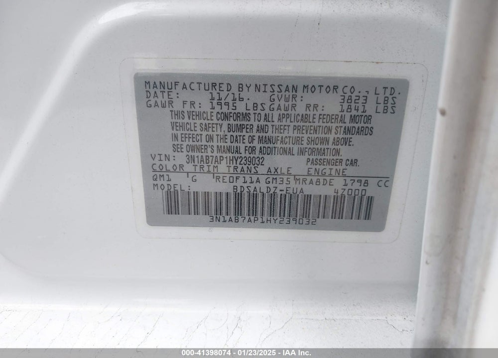 2017 NISSAN SENTRA VIN: 3N1AB7AP1HY239032