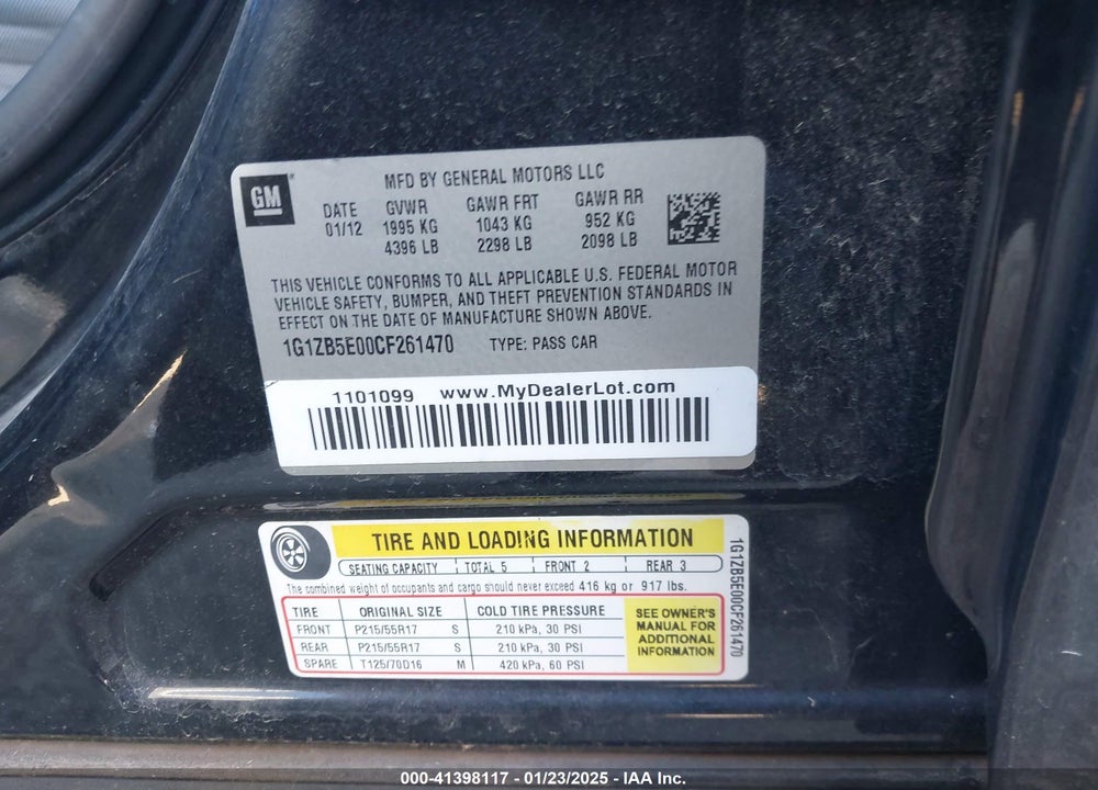 2012 CHEVROLET MALIBU VIN: 1G1ZB5E00CF261470