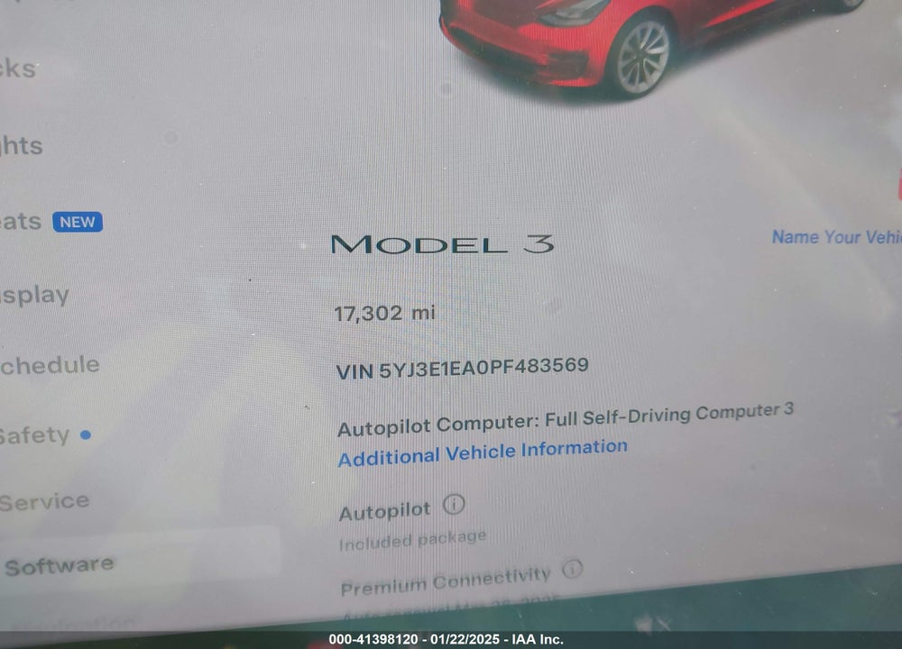 2023 TESLA MODEL 3 VIN: 5YJ3E1EA0PF483569