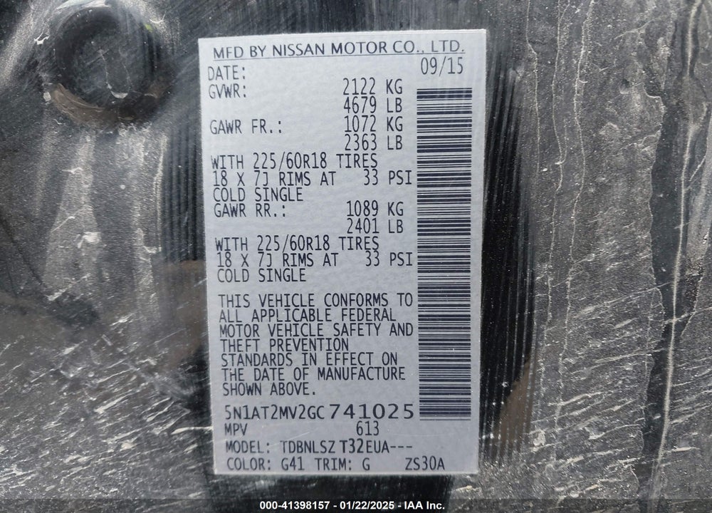 2016 NISSAN ROGUE SL VIN: 5N1AT2MV2GC741025